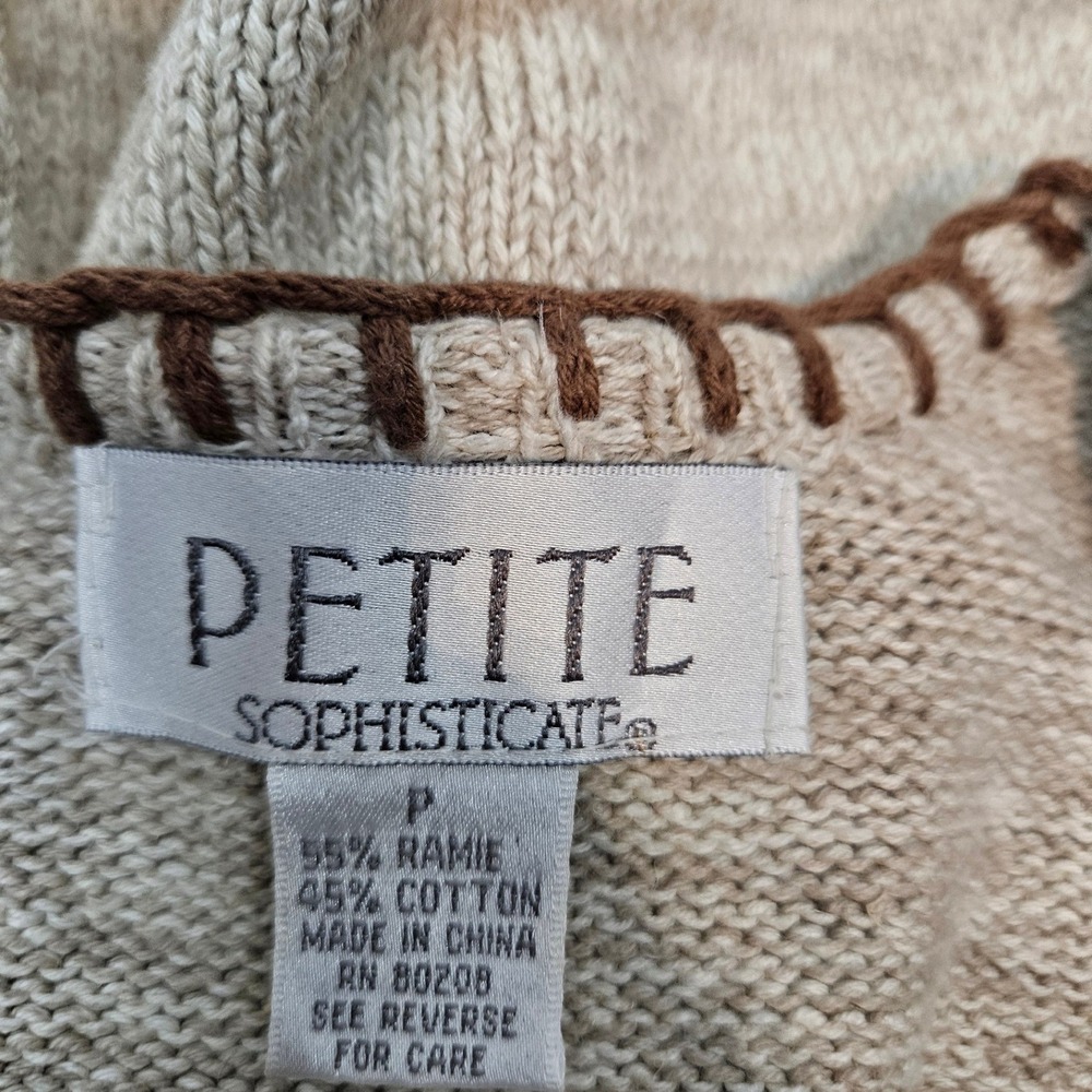 Petite Sophisticate Vintage Knit Sweater Vest Botanical Patchwork Tan Small D36 - Picture 7 of 9
